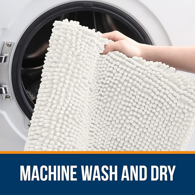 OLANLY Bathroom Rugs 34x21, Extra Soft Absorbent Chenille Bath Rugs, Rubber Backing Quick Dry, Machine Washable Bath Mats for Bathroom Floor, Tub and Shower, Home Decor Accessories, Ivory