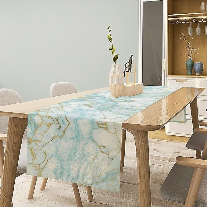 Marble Table Runner, Light Blue Abstract Textured Art Modern Table Runner for Kitchen Dining Home Party Birtyday Wedding Decor, 13x108 Inch
