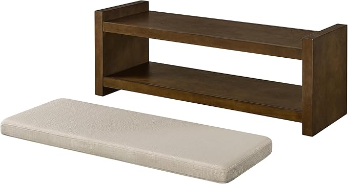 Accent Bench with Lower Shelf Shoe Rack, Padded Seating Bench for Living Room, Modern Compact Bed End Bench with Storage for Bedroom Seating, Removable Cushion (Linen, 47" L)