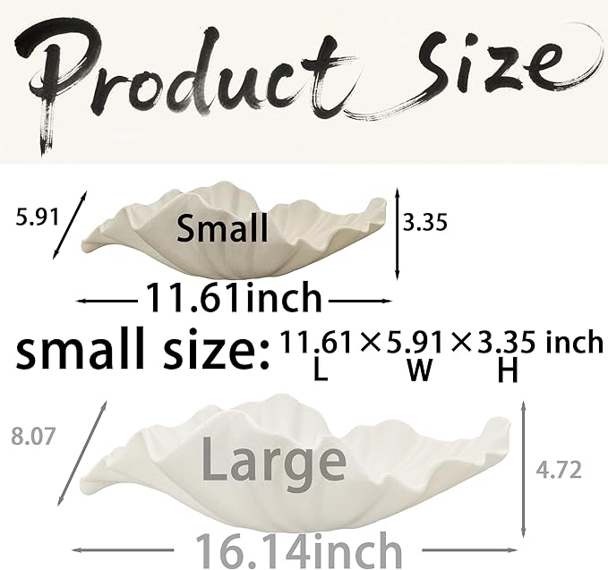 12" Large Decorative Bowl decor, Modern Home Decoration Scallop Bowl,Fashion Key Bowl for Entrance Table, Decorative Fruit Bowl for Kitchen Counter, Ruffle Decor, Light Gray
