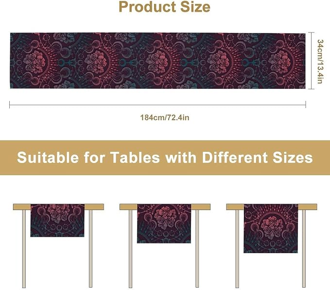 Moon Table Runner, Mystical Boho Magic Astrology Floral Rose Print Table Runner for Kitchen Dining Party Wedding Restaurant Picnic, 13x60 Inch