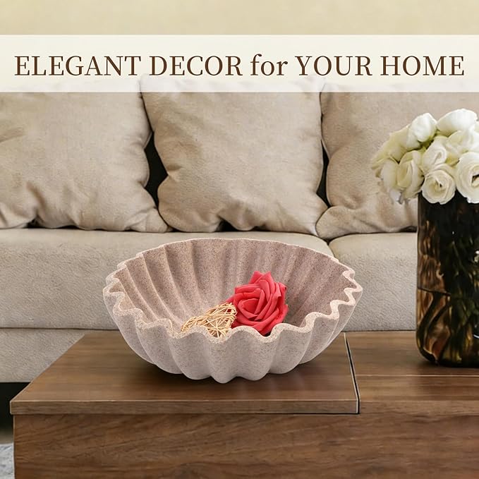 Decorative Bowl, Key Holder Bowl for Entryway Table, Resin Catchall Bowl for Coffee Table, Wavy Purse Bowl Decor, Scalloped Ruffle Bowl for Home Decor, Sandstone Finish