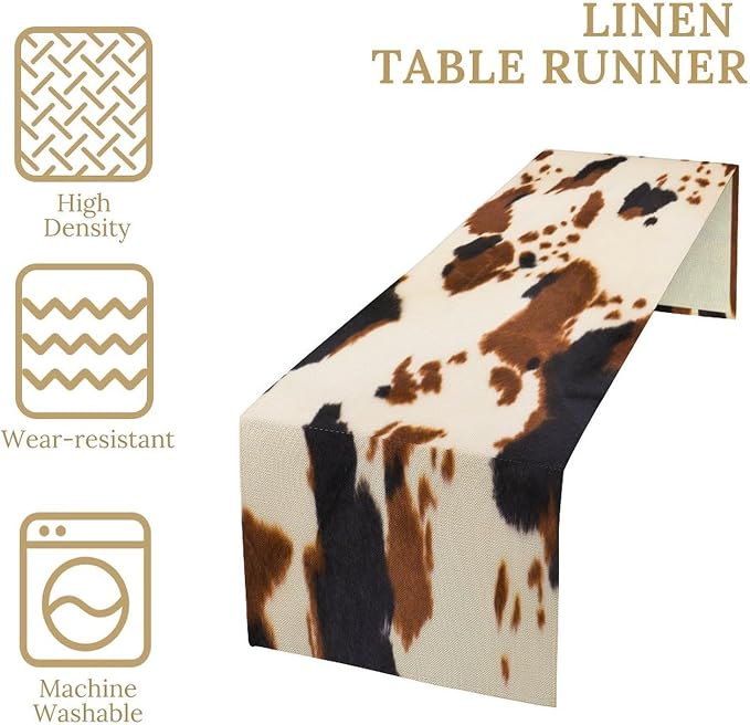 Cow Print Table Runner,Rustic Cottage Country Farm Animal Fur Pattern Table Runner for Coffee Table Dining Room Table Bedroom Party Holiday Decor 13x108inch