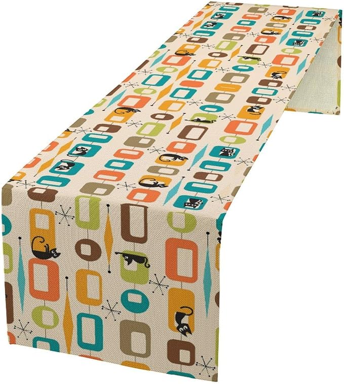 Mid Century Table Runner, Modern Atomic Pattern Absctract Geometric Retro 1950S 1960S Dinner Runner for Home Kitchen Dining Table Decoration 13x108 Inch