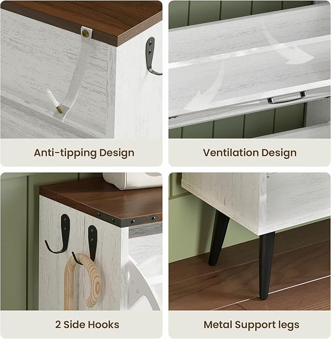 Shoe Organizer Cabinet Narrow with 3 Flip Drawers Shoe Rack Cabinet Hidden Slim Freestanding Shoe Storage Cabinet 24 Shoes for Entryway,Living Room, White Walnut