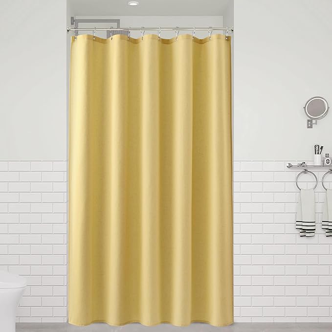 Naturoom Yellow 60 Inch Shower Curtain - Stall Narrow Half Linen Ultra Thick Fabric Shower Curtain Set with Hooks, Boho Farmhouse Rustic RV Camper Bath Curtains for Bathroom, 60x72
