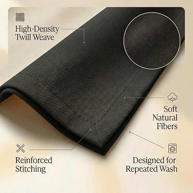 Accent Home 100% Cotton Napkins, Delicate Cloth Napkins for Dinners, Parties and Weddings，18 x 18 Inch Set of 6 - Black