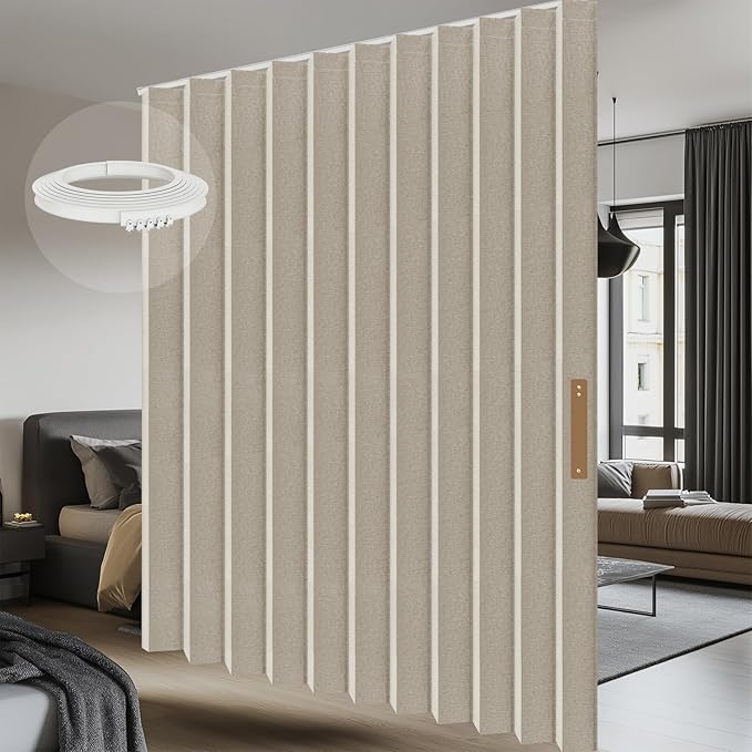 100% Blackout Room Divider Curtains - Total Privacy Curtains Panel, Thermal Insulated Noise Reduction Curtain for Bedroom Windows, Include Ceiling Curtain Track(Cream White, W180 x L108, 1 Pack)