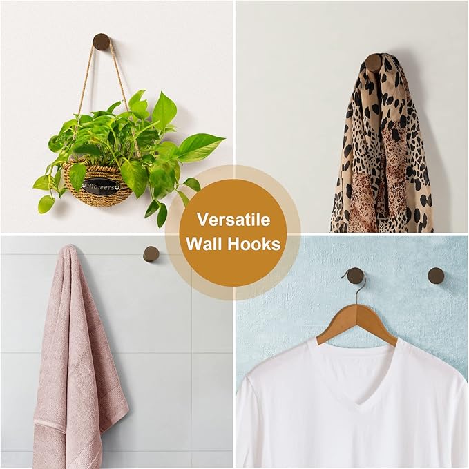 bsdonte Wood Wall Hooks, 4 Pack Wooden Coat Hooks Wall Mounted, Rustic Hat Hooks Heavy Duty Entryway Wall Hangers for Hanging Purse, Towels, Clothes, Backpack