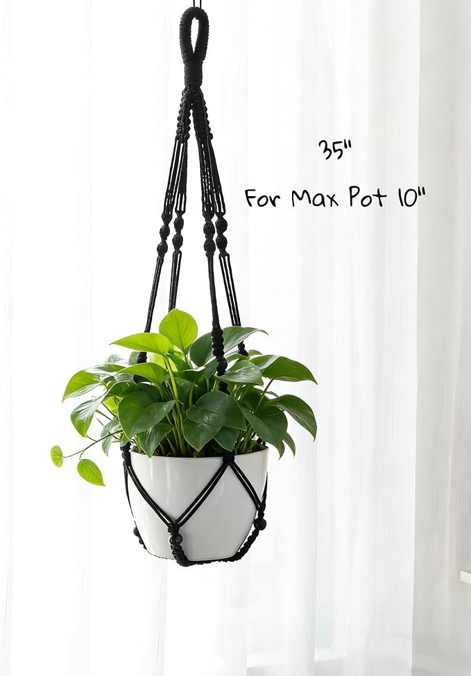 3 ft Macrame Plant Hanger Indoor Handmade Large Long wall Window Black Hanging Planters Holder Outdoor Boho Home Decor Ceiling Basket Hangers Plants