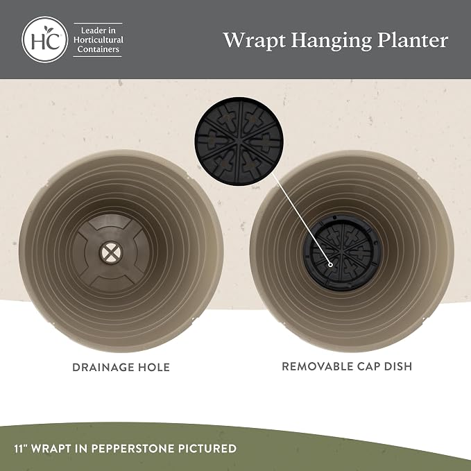 The HC Companies 13 Inch Wrapt Hanging Planters, Lightweight UV-Resistant Plastic Hanging Planters for Indoor & Outdoor Plants, 2-Pack Hanging Flower Pots for Garden, Patio & Home Decor, White