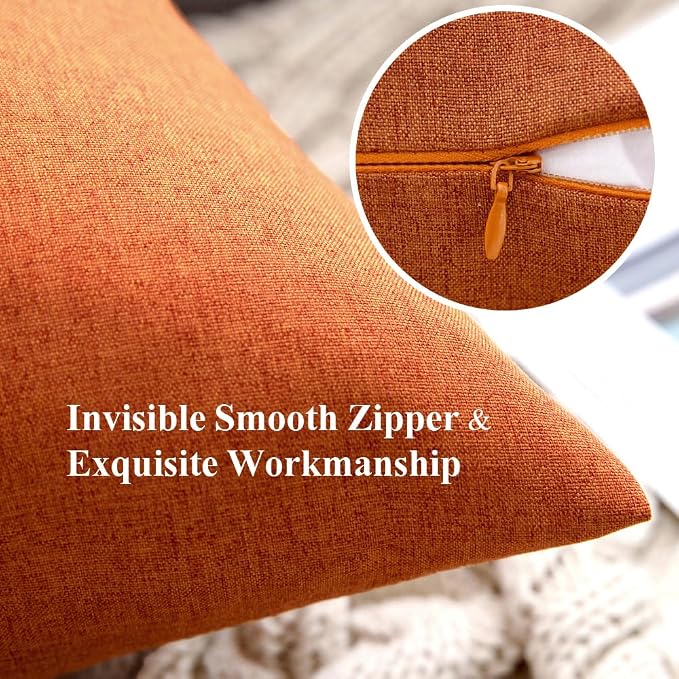 MIULEE Pack of 2 Decorative Outdoor Solid Waterproof Throw Pillow Covers Faux Linen Garden Farmhouse Cushion Cases for Summer Patio Tent Balcony Couch Sofa 18x18 Inch Orange