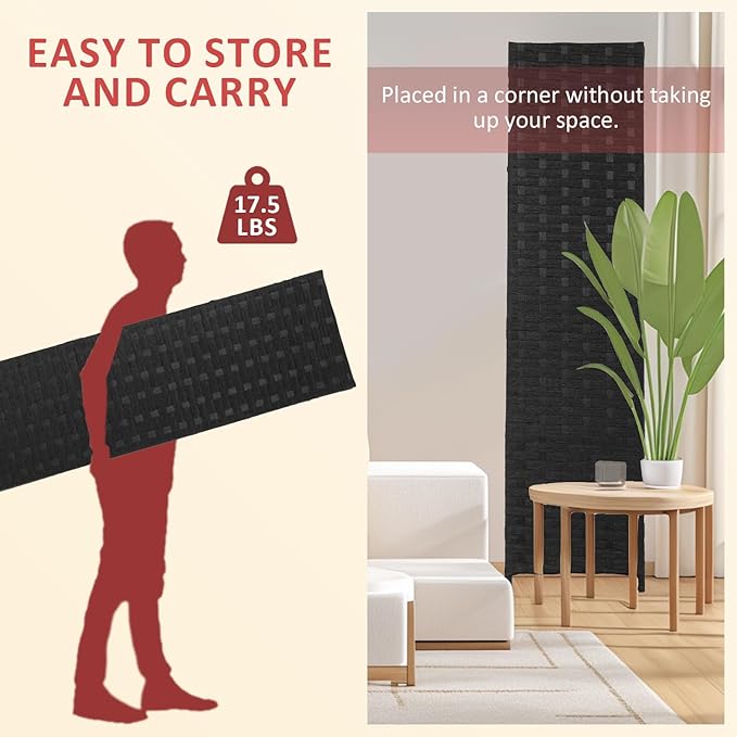 PayLessHere Room Divider 6FT Wood Mesh Hand-Woven Room Divider, 6-Panel Indoor Folding Portable Partition Screen,Black