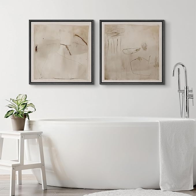 SIGNFORD Framed Canvas Print Wall Art Set Minimalist Abstract Ink Wash Illustrations Modern Art Minimal Relax/Calm for Living Room, Bedroom, Office - 24"x24"x2 Black