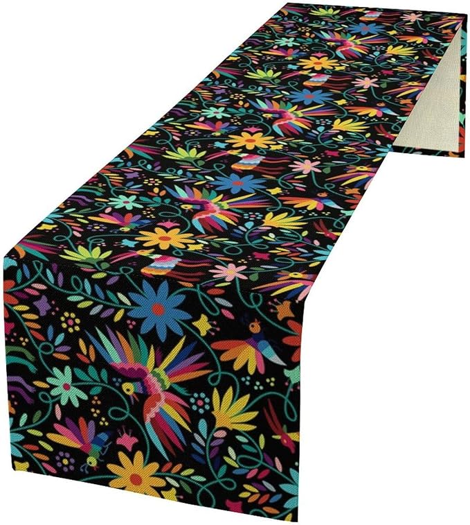 YCness Mexican Fiesta Table Runner Abstract Pattern Cinco De Mayo Dia De Los Muertos Runners Farmhouse Rustic Runner Day of The Dead Decor for Kitchen Dining Home, 13x36 Inch