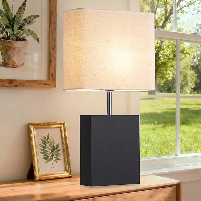 lapupu 23" Wood Table Lamp Set of 2 for Living Room, Modern Bedside Lamps for Bedroom, Large Farmhouse Nightstand Lamp, Desk Lamps for End Table Home Decor, Black