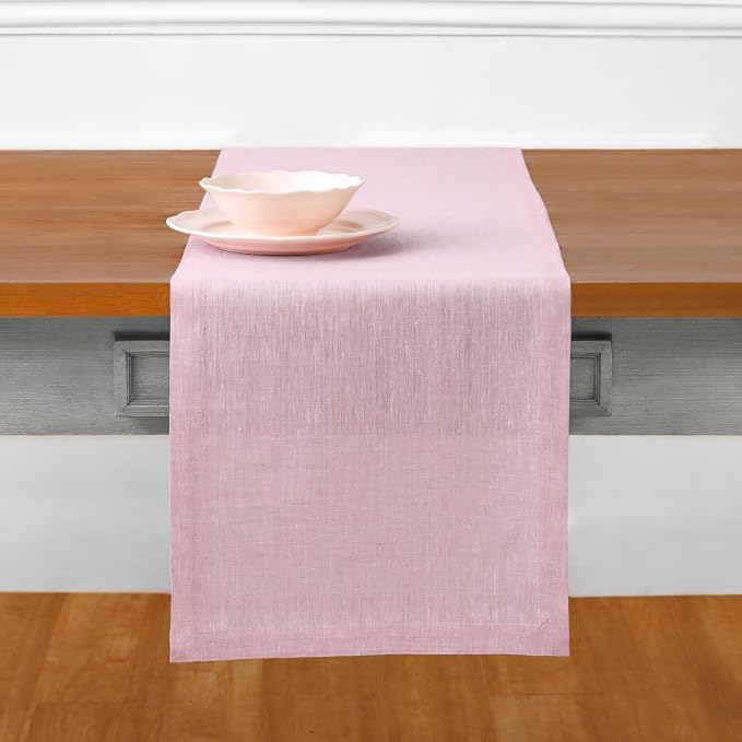 Solino Home Linen Bubblegum Pink Table Runner 108 Inches Long - Athena, 100% Pure Linen Dining Table Runner 14 x 108 Inch for Summer