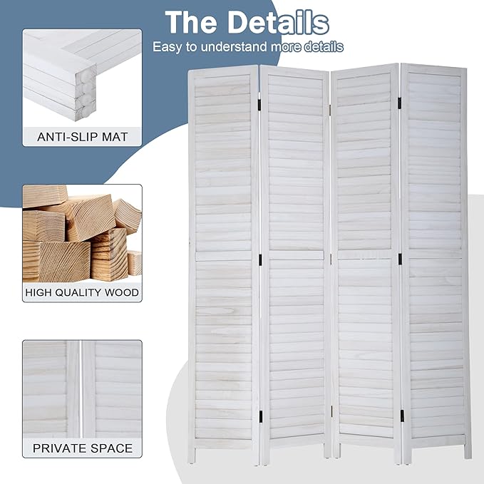 4 Panel 67" H Room Divider Partition Folding Wood Frame Screen Freestanding Privacy Divider Portable Breathable Partition Japanese-Inspired Oriental Shoji Screen Wall Divider for Home Office, White