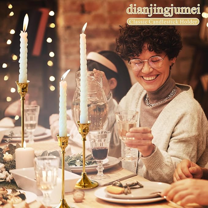 Candle Holder Gold Candlestick Holder Metal Taper Candle Holder Brass Gold Vintage Candle Stick Holders Set of 6 Table Centerpiece Decor for Dinning Party Wedding