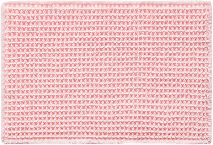 Triohero Waffle Bath Mat, Small Boho Bathroom Rugs Non Slip Washable, Ultra Soft Super Absorbent Quick Dry Farmhouse Bathroom Decor, 16" x 24", Light Peachy Pink