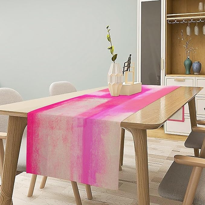 Hot Pink Abstract Art Contemporary Table Runner,Modern Ombre Grunge Decorative Pattern Table Runner for Coffee Table Dining Room Table Bedroom Party Holiday Decor 13x60inch