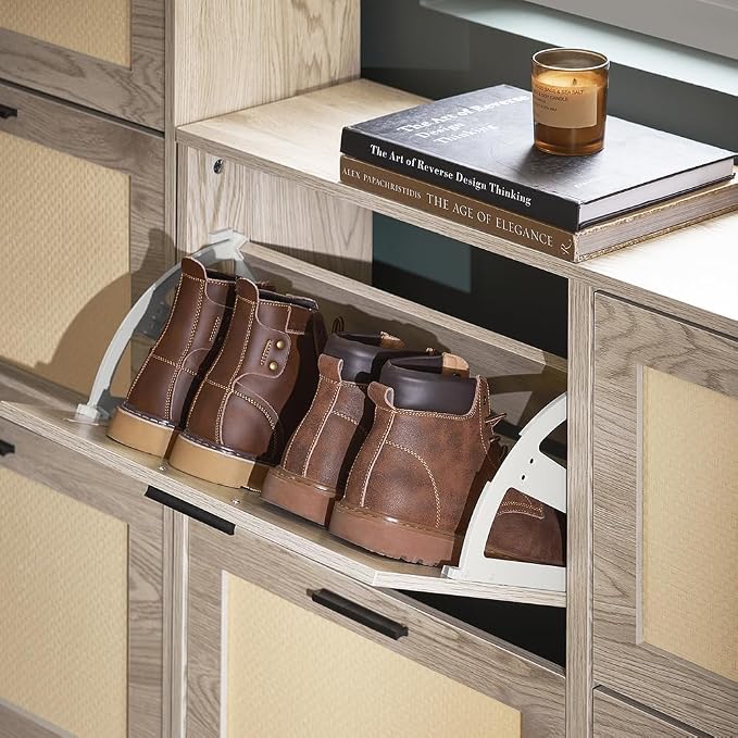 Haotian FSR151 White Flip-Drawer Shoe Cabinet (Nature, 4-Drawers)