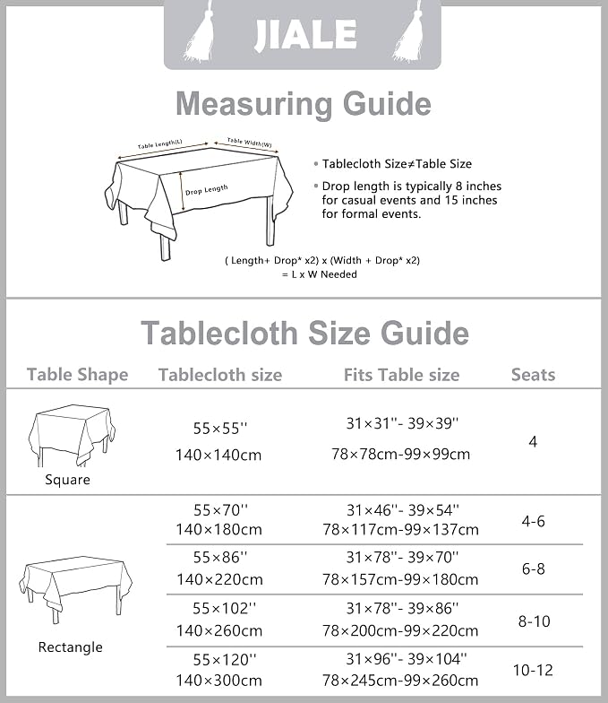 JIALE Tablecloths for Rectangle Tables,Cotton Linen Table Cloth Waterproof Tablecloth Wrinkle Free Farmhouse Dining Tables Cover,Soft Fabric Table Cloths with Tassels,Grey,55" X 102",8-10 Seats