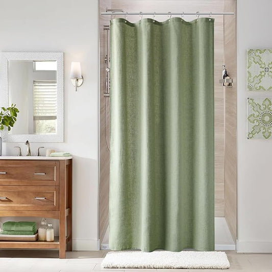 Naturoom 42 Inch Shower Curtain - Stall Narrow Half Green Linen Ultra Thick Fabric Shower Curtain Set with Hooks, Boho Farmhouse Rustic RV Camper Bath Curtains for Bathroom, Sage Green, 42 x 72