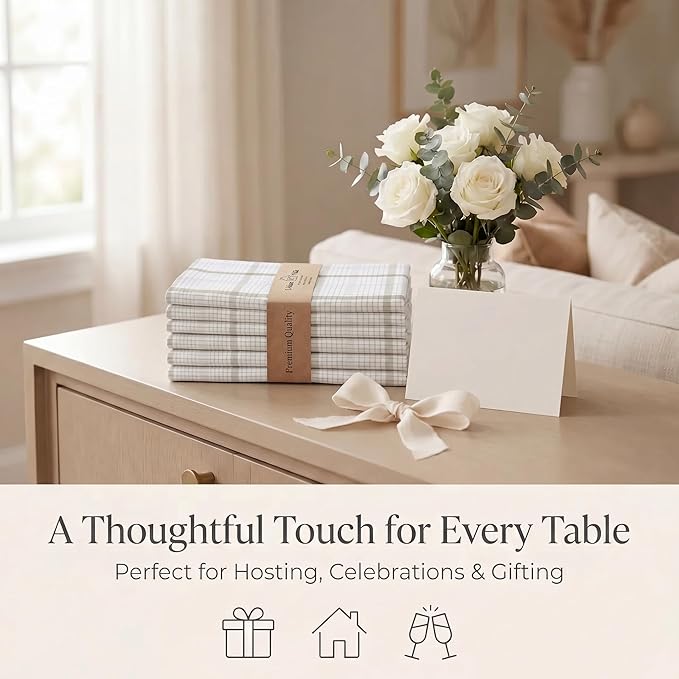 Urban Villa Cloth Napkins 100% Cotton Highly Absorbent Washable Durable Reusable Premium Dinner Napkins Ideal for Gifts for Mothers Day Hotel Farmhouse Parties - Tiny Checks (20" x 20", Set of 12)