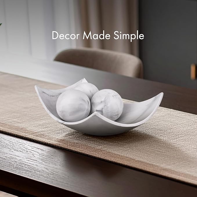 Creative Scents White Marble Look Coffee Table Decor for Living/Dining Room, Modern White Catch-All Key Dish Decor for Entryway, Decorative Bowl for Home Décor - Fruit Bowl for Kitchen Counter