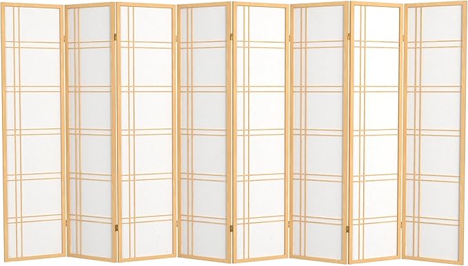 Red Lantern 6 ft. Tall Double Cross Shoji Screen - Natural - 8 Panels