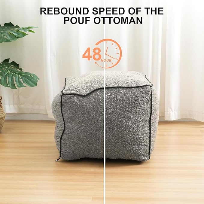 Pouf Ottoman Stuffed Modern Foam Filled Foot Rest Poufs for Living Room Chair Decorative 20 X 15 Inches Boho Relax Stool Floor Poufs Foot Rest for Living Room,Grey