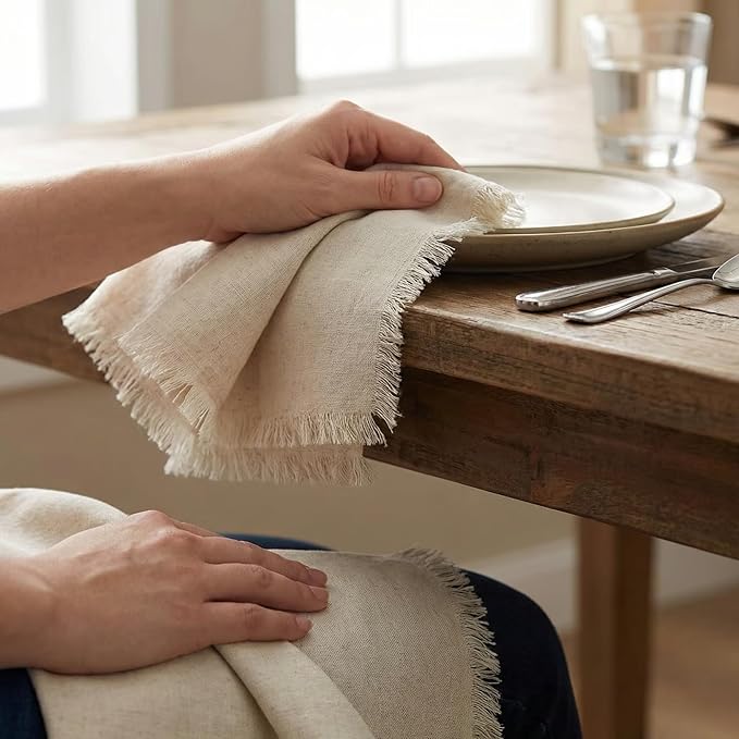 ACCENTHOME Natural Cotton Linen Napkin Set of 6 18x18 inch Dinner Napkins - Washable Soft Premium Hotel Quality Reusable Napkins Perfect Table Napkins for Family Dinners, Weddings & Everyday Use