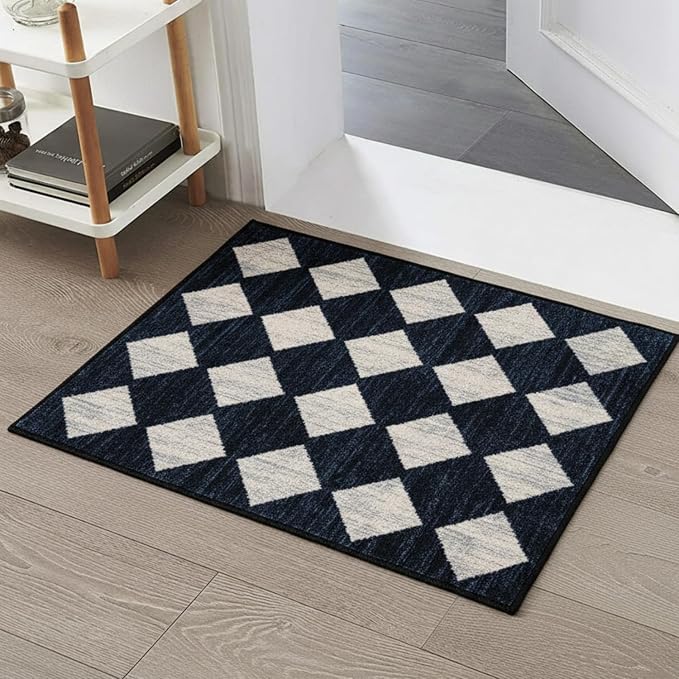 Lahome Zelie Moroccan Trellis Area Rug, 2x3 Small Black Checkered Entryway Rug Non Slip Kitchen Mat, Stain Resistance Indoor Modern Floor Soft Throw Carpet for Front Door Bathroom Sink Bedroom