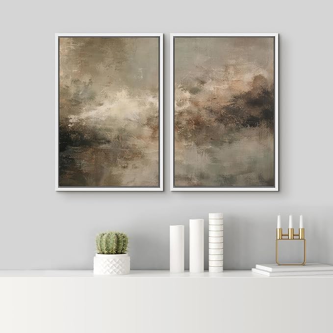 SIGNLEADER Framed Canvas Print Wall Art Moody Earth Tone Abstract Illustrations Modern Art Decorative Minimal Relax/Calm for Living Room, Bedroom, Office - 16"x24"x2 White