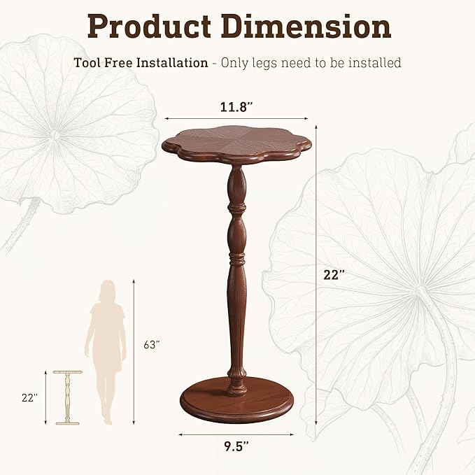 STO'SENSE Round Side Table,Drink Table for Small Spaces,Mid-Century Modern Accent Nightstand w/Solid Wood Leg,Sofa Pedestal Table w/Classic Sculpted Design for Living Room,Tool-Free Assembly,Walnut