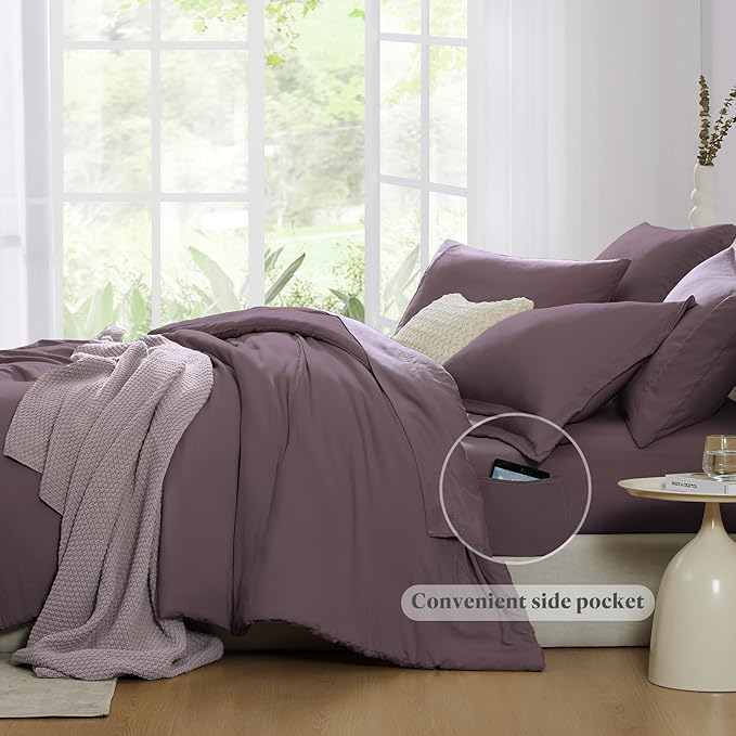 WRENSONGE King Comforter Set, 7 Pieces Artic Plum Soft Bed in a Bag King with Fitted Sheet, Flat Sheet, 2 Pillow Shams, and 2 Pillowcases- Warm Bedding Set for All Season