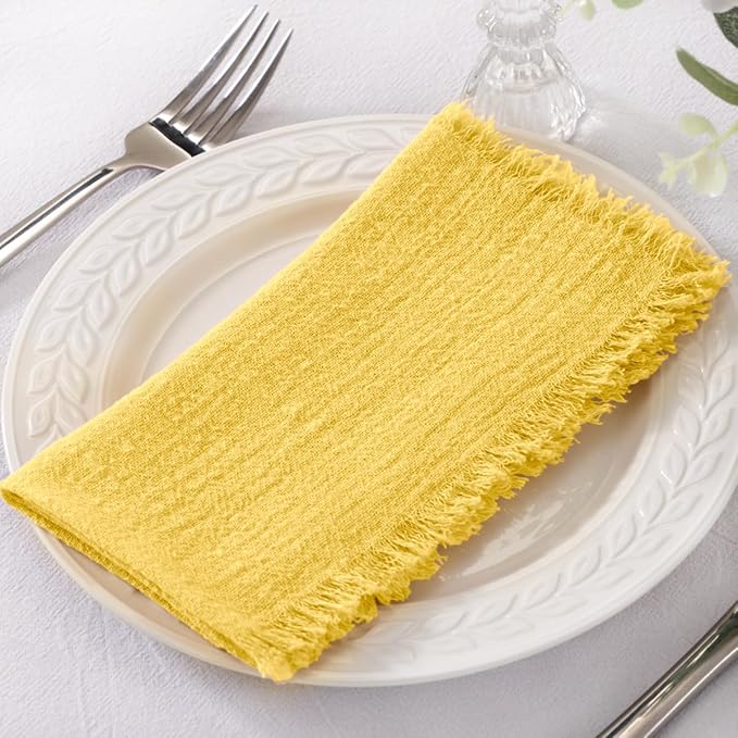 Socomi Set of 6 Linen Napkins Yellow Easter Spring Cloth Napkins Washable Cotton Dinner Napkins Fringe 17"x17" for Wedding Party Bridal Baby Shower Birthday Table Decorations