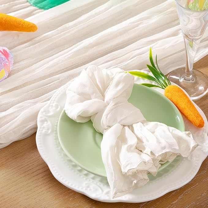 DeZerlor 30 Pack Ivory White Cheesecloth Napkins Summer Cloth Napkins Set of 30 Dinner Napkins Bulk 21x21 Inches for Wedding Bridal Shower Baby Shower Parties