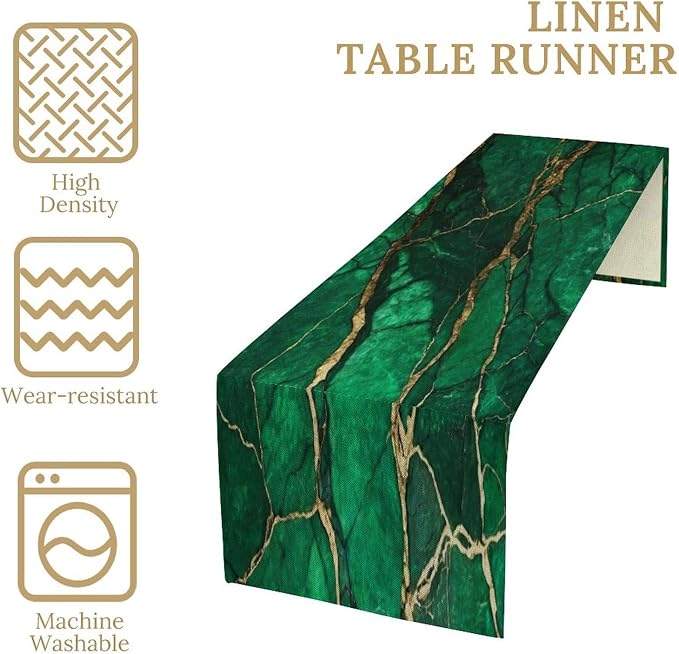 Emerald Green Table Runner,Modern Abstract Art Pattern Table Runner for Coffee Table Dining Room Table Bedroom Party Holiday Decor 13x36inch