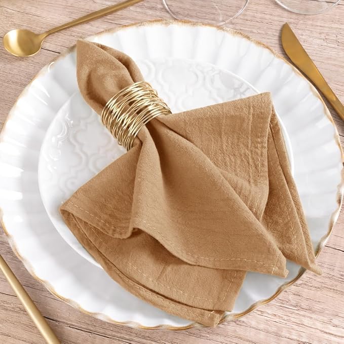 MLMW Caramel Cloth Napkins Set of 6 Cotton Spring Napkins Cloth Bulk Washable Dinner Napkins 16"×16" for Wedding Party Baby Bridal Shower Birthday Table Decor