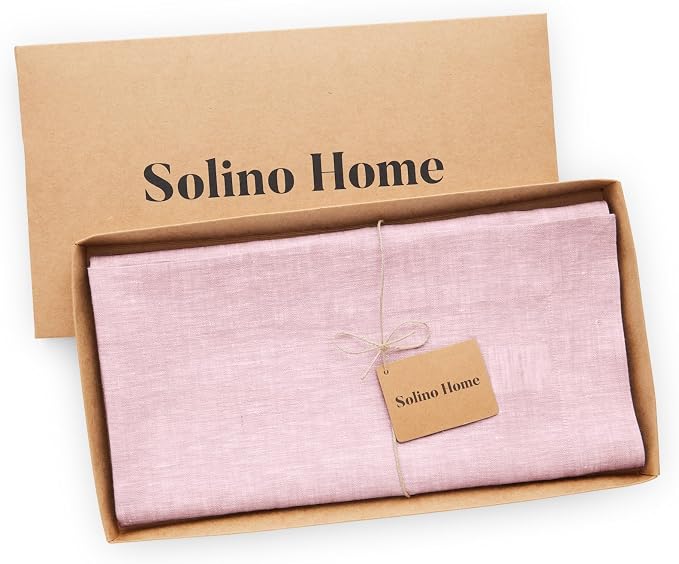Solino Home Linen Tablecloth 52 x 52 Inch - 100% Pure Linen Square Table Throw - Athena, Machine Washable Bubblegum Pink Tablecloth for Summer