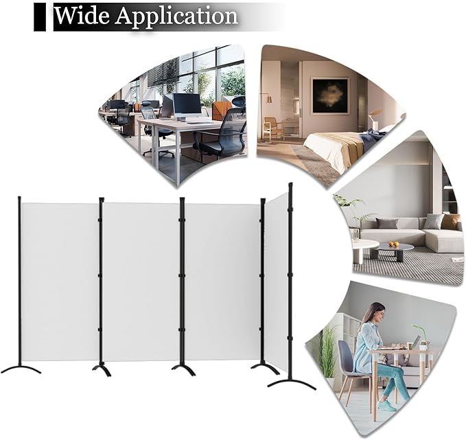 Room Divider, 6FT Tall Folding Partition Room Dividers 4 Panel, Portable and Freestanding Room Divider Screen Wall Divider for Home and Office, White
