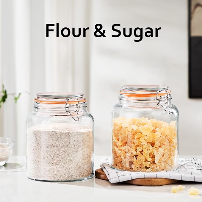 0.6 Gallon Glass Storage Jar with Airtight Lid, Wide Mouth Glass Canister Set of 2, Food Grade Clear Glass Container for Pantry Dry Food Storage, Pickling, Fermenting and Kitchen Organization