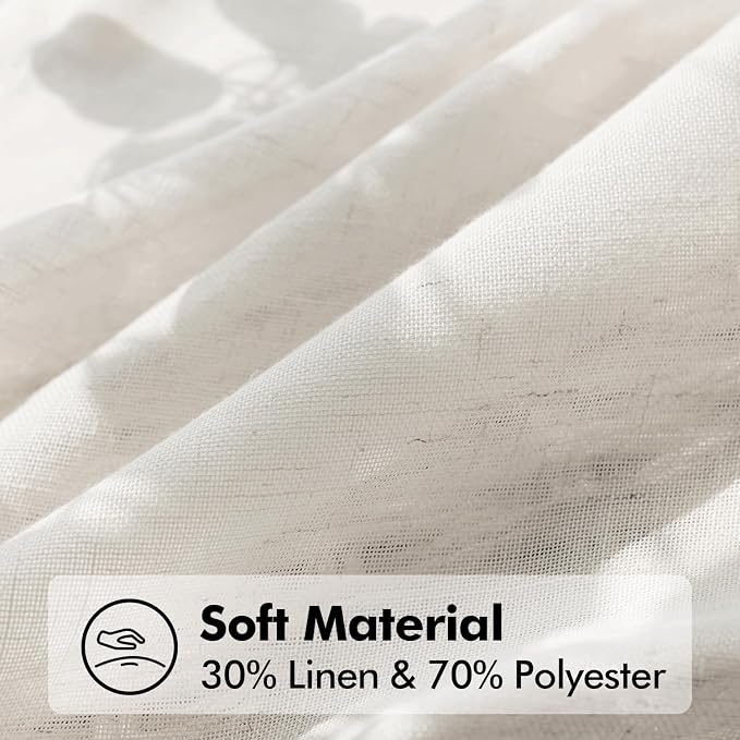 ANRODUO Cream Sheer Linen Curtains 100 inch Length 2 Panels Set Light Filtering Modern Living Room Bedroom Curtains Home Office Farmhouse Boho Neutral Ceiling to Floor Drapes Natural Ivory Colored