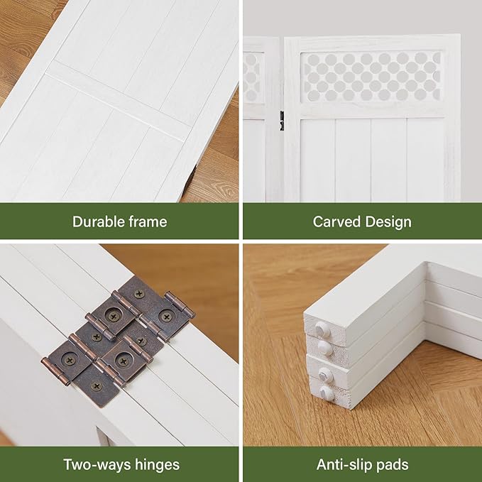 Privacy Screen Room Divider Panel - 67 Inch Tall Natural Wood Folding Partition Room Dividers, No-Assembly Required, Enhance Privacy and Aesthetic Appeal, Ideal for Home or Office White 4 Panel
