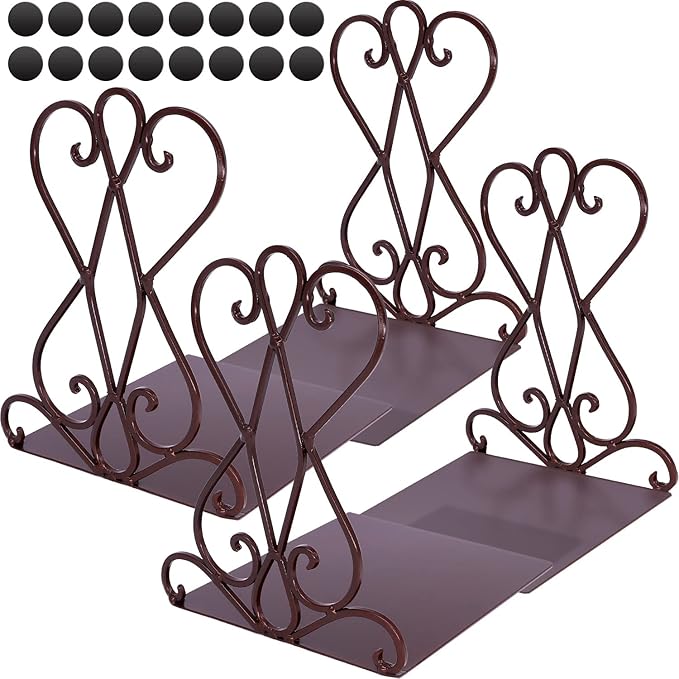 Anwenk Vintage Bookends Book Ends Bronze Heavy Duty Book Holders Long Base Luxury Art Retro Antique Style, w/Felt Pads to Protect Bookshelf Bookcase, Bronze, 2Pair