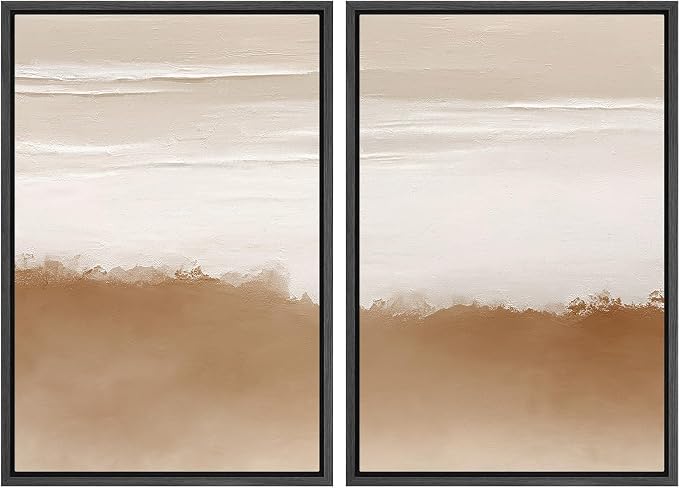 SIGNLEADER Framed Canvas Print Wall Art Minimal Neutral Sand and White Abstract Illustrations Modern Art Decorative Minimal Relax/Calm for Living Room, Bedroom, Office - 16"x24"x2 Black