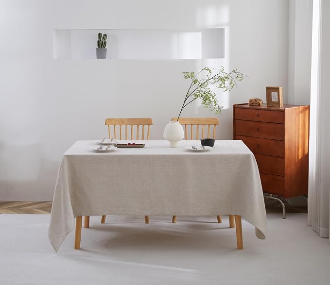100% French Flax Linen Tablecloths Rectangle 120Lx60W Inch for Dinners, Parties, Easter, Halloween, Camping, Stone Washed, Textured, Machine Washable, 10-12 Sets (60''x120'', Natural Linen)