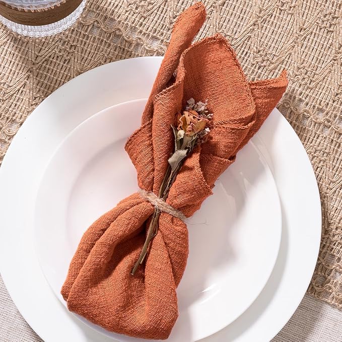 MLMW Cloth Napkins Set of 10 Terracotta Spring Summer Cotton Linen Napkins Bulk Washable 16.5"×16.5" Table Napkins for Wedding Party Baby Shower Bridal Shower Birthday